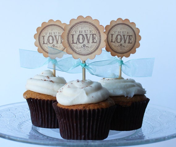 True love vintage cupcake toppers - set of 12 Il_570xn
