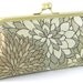 Floral Clutch Evening Bag - Champagne Bronze Flower Handbag - Metal Frame Purse