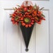 Fall Wreath, Autumn Wreath, Orange Sunflower Door Pocket, Floral Wreath for Front Door
