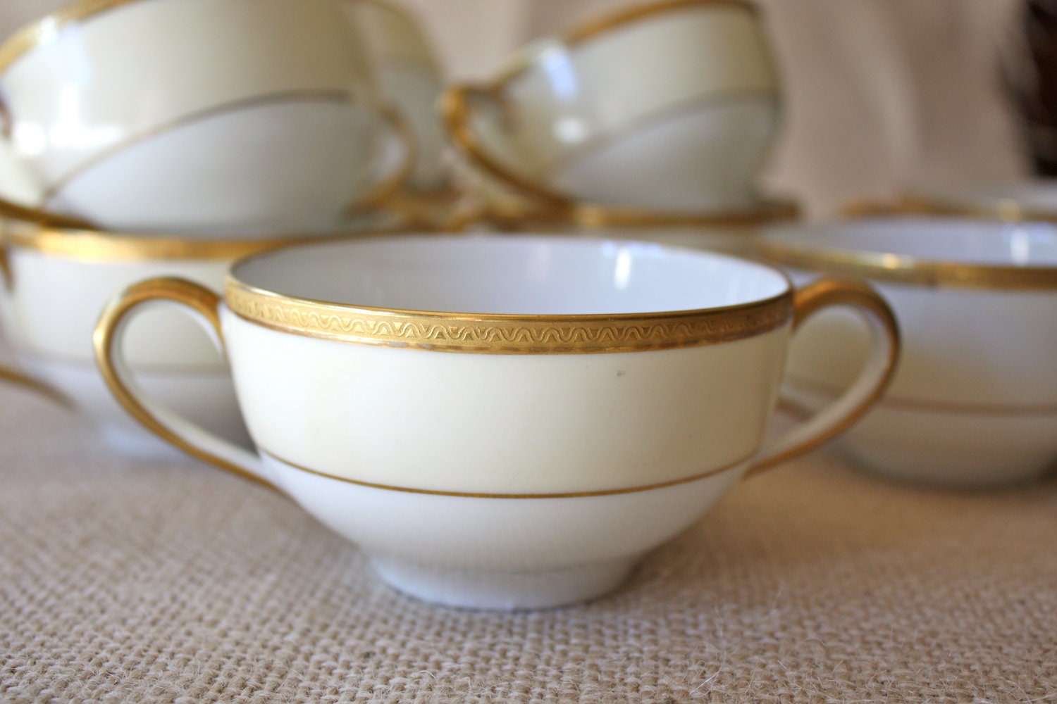 Vintage Limoges Bouillon Cream Soup Bowls Set of 4 Gold French
