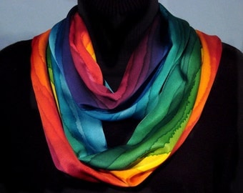 Rainbow Stripe Hand Dyed Silk Infinity Circle Scarf