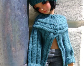 88. French and english knitting pattern PDF - Cardigan and beret for Ellowyne Wilde