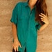 TURQUOISE 90s oversize large SLOUCHY SILK short sleeve blouse