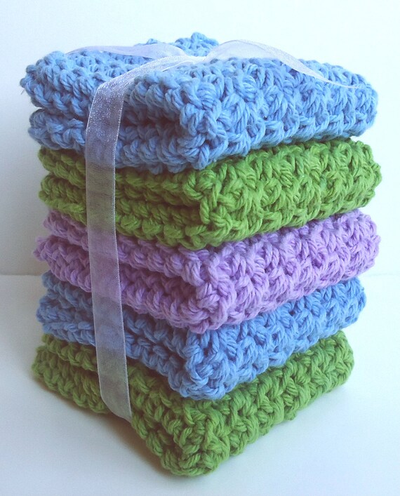 Crochet Dishcloths Washcloths Set of 5 Kitchen Bathroom