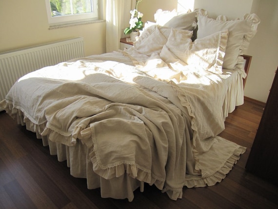 Custom King duvet cover 6 pcs - Farmhouse country bedding beige ecru ...