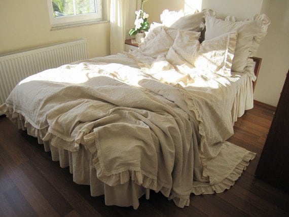 Custom King duvet cover 6 pcs - Farmhouse country bedding beige ecru ...