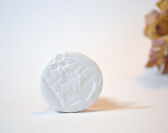 wedding brooch pin - white vintage lace imprint brooch - flower print brooch - white textured brooch - wedding clay brooch
