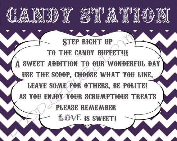 Items similar to Printable Candy Station Table Sign- custom colors ...