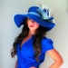 Royal Beauty - White and Navy Safire Blue Lily Flower Floppy Sun Hat with Big Bow for Kentucky Derby Garden Party or Weddings