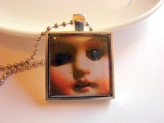 Abandoned Pendant Necklace  Doll Face  Paper Resin by mimiandlucy