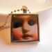 Abandoned Pendant Necklace - Doll Face - Paper Resin and Metal - Creepy Morbid Halloween - With Chain