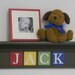 Baby Nursery Wall Shelves - Name for JACK - 24" Shelf in Brown, - 4 Wall Letters Red, Yellow, Green and Blue
