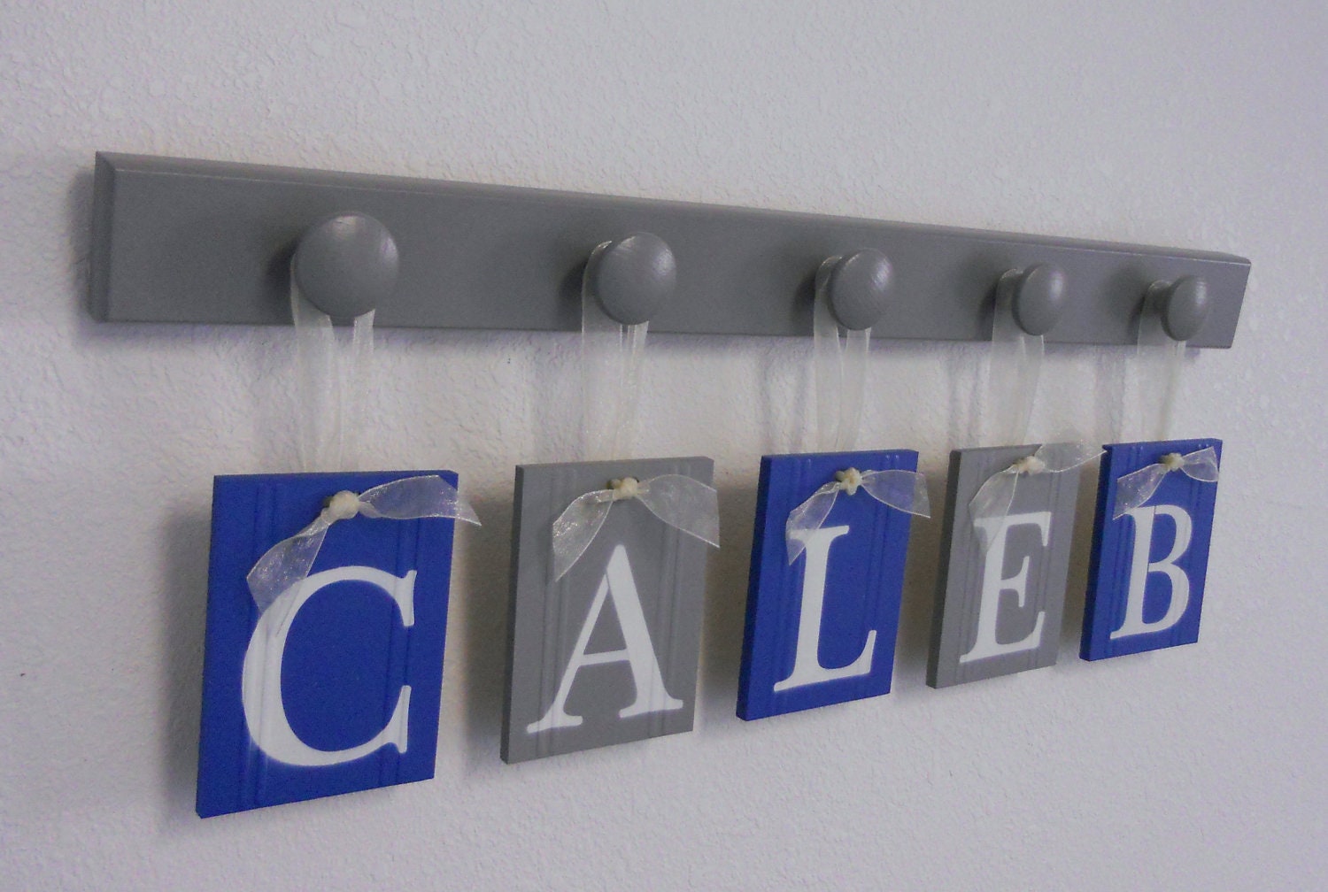 Baby Boy Nursery Decor Name Sign Set Includes Blue and Gray