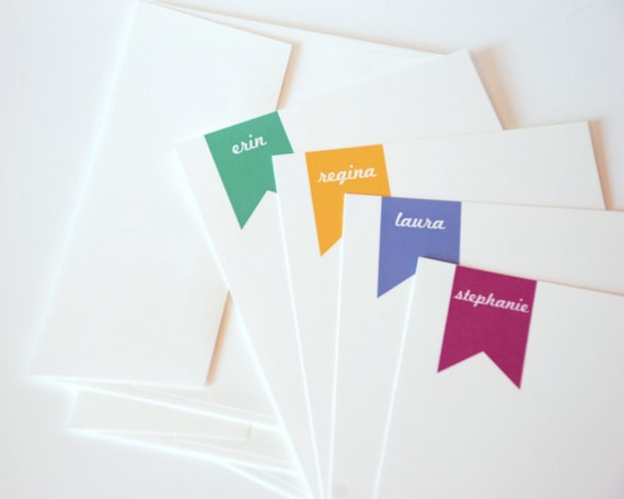 cards stationery note Note Personalized Choose   Cards 12 Set Pennant Stationery of Flat