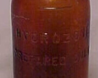 c1890s Hydrozone Prepared By Chas. Marchand New York , Amber Cork Top Blown Glass Medicine Bottle