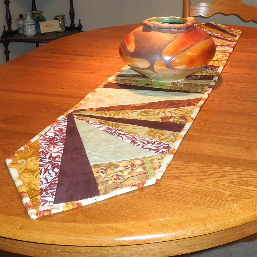 Autumn table runner long crazy quilt pattern