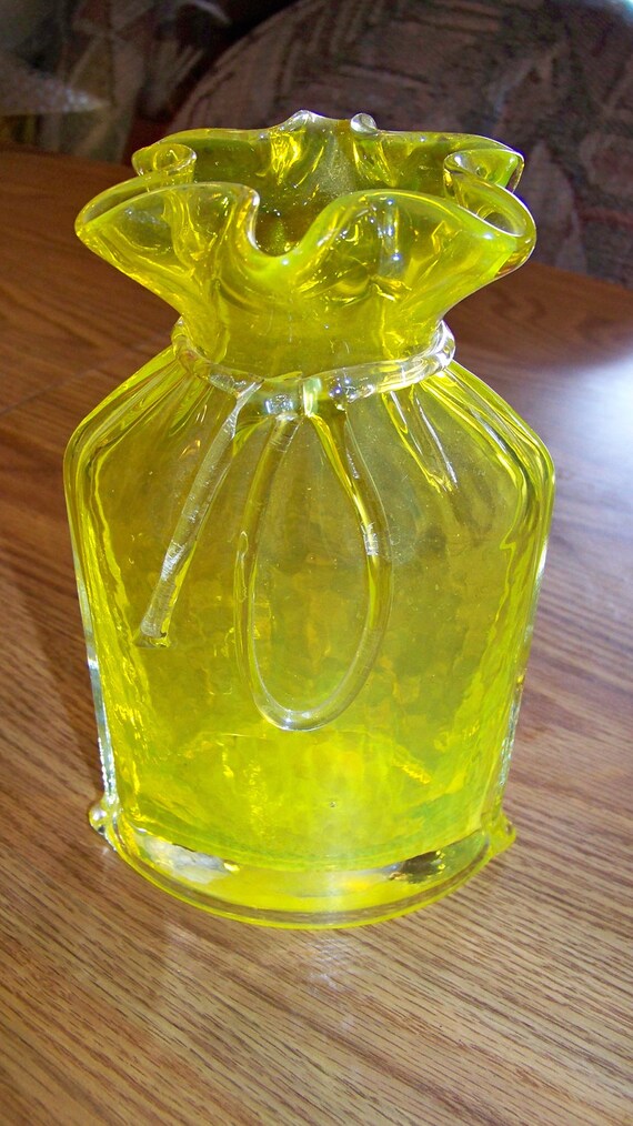 Beautiful Vintage Bright Yellow Glass Vase Very Unique Find