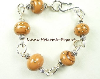 Silver Bracelet of Caramel Lampwork Beads