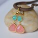 Coral Pink Teardrop and Turquoise Oval Dangle Earrings in Gold. Turquoise Coral Earrings. Drop Earrings. Turquoise Dangle Earrings.