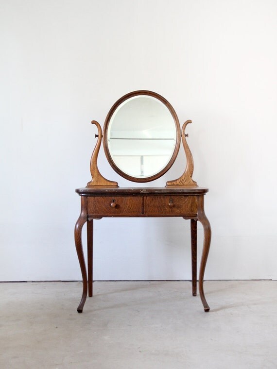 1940s Vanity / Vintage Wood Vanity Desk