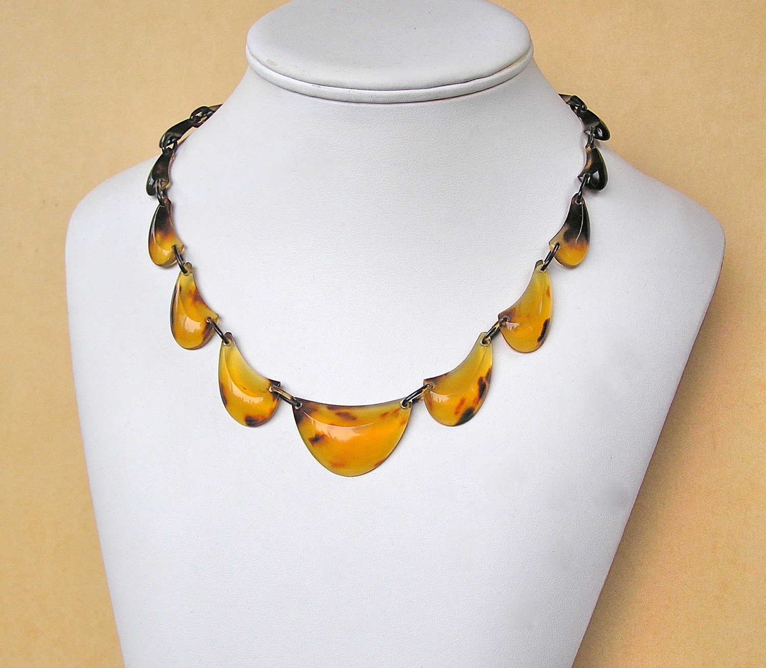 Vintage Carved Genuine Tortoise Shell Necklace