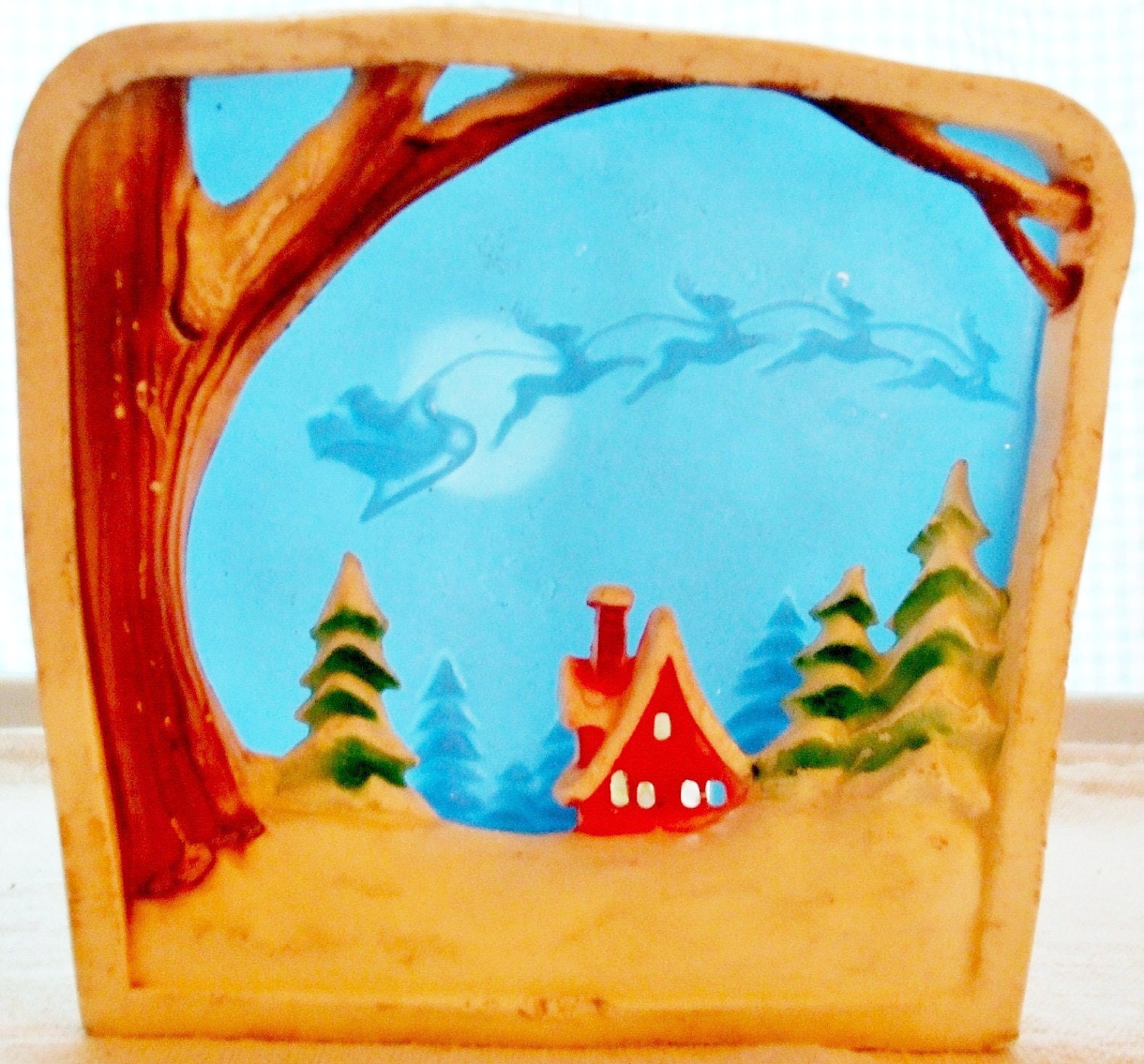 Snow Scene Gurley Candle Rare Santa Reindeer Glow Candle