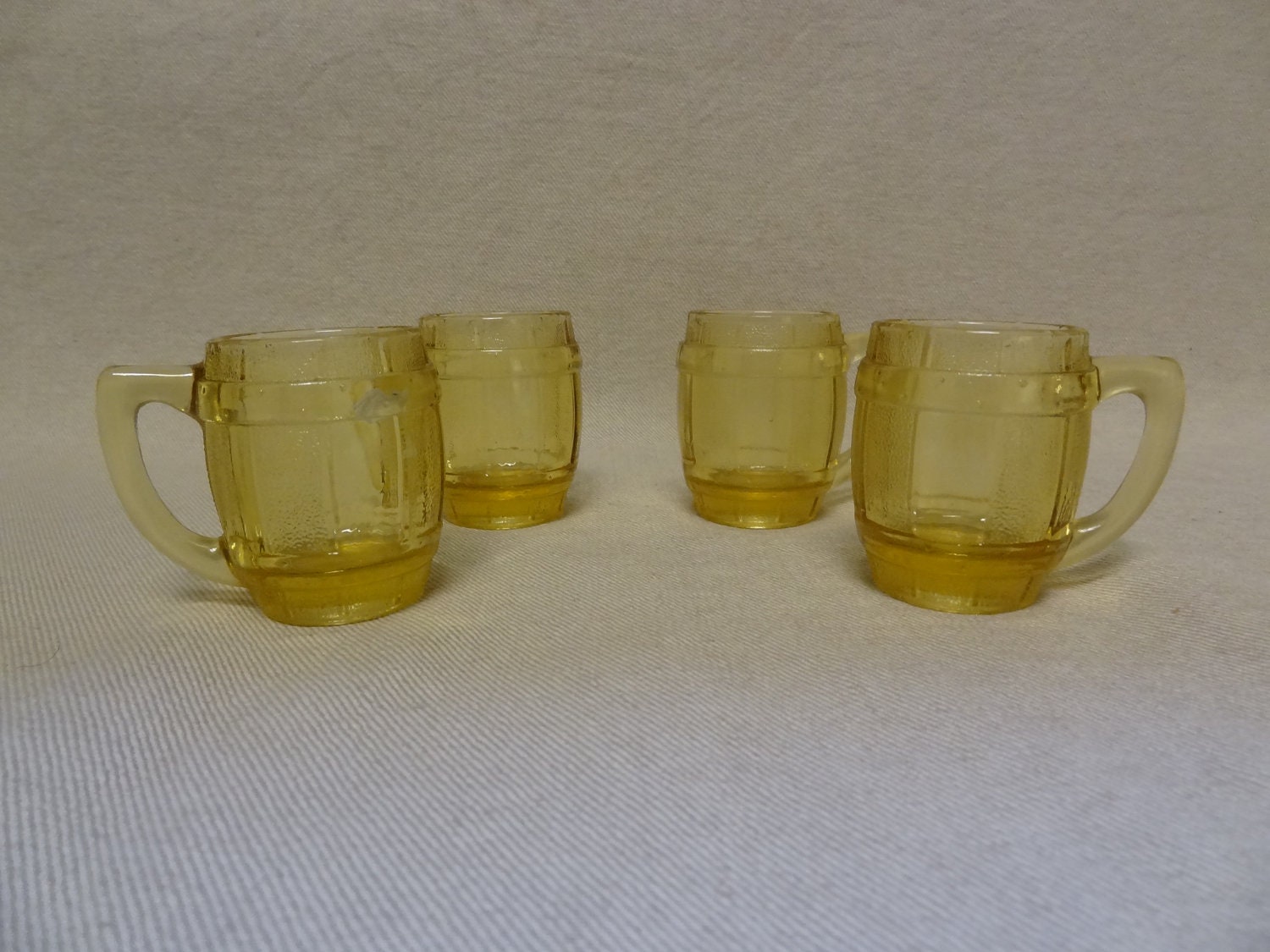 Yellow Depression Glass Shot Glasses Whiskey Keg Pattern