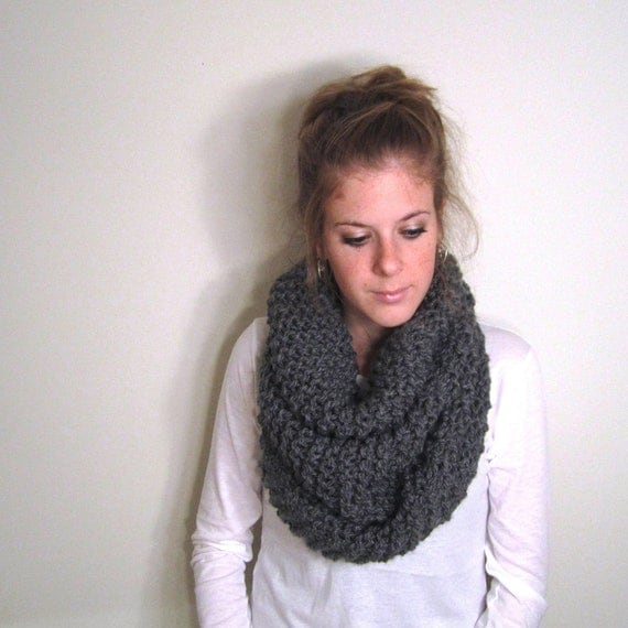 Gray Chunky Cowl Scarf Knit Solomons Cowl