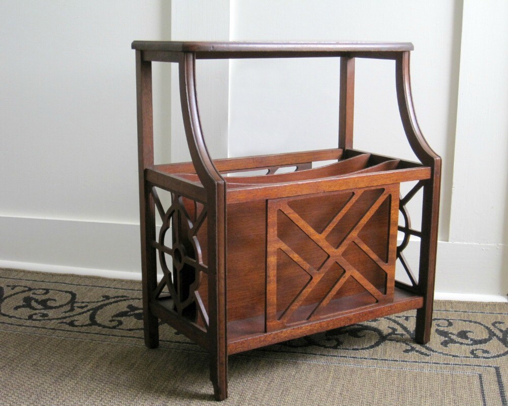 Vintage Mahogany Side Table Magazine Rack