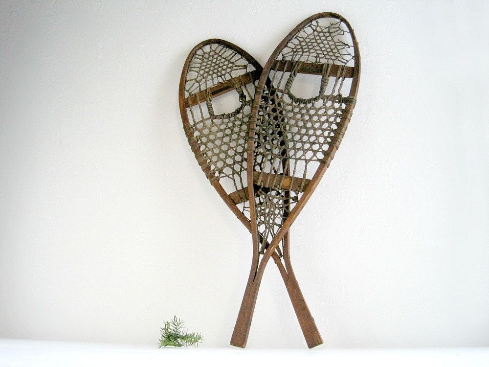Antique Wooden Snowshoes Iver Johnson Rustic Ski Lodge