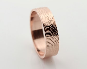Your Custom Fingerprint Ring - 14k Rose Gold Engraving Wedding Band - fine line engraving