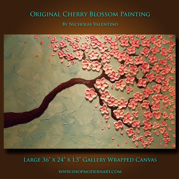 Original Cherry Blossom Tree Painting Impasto Textured