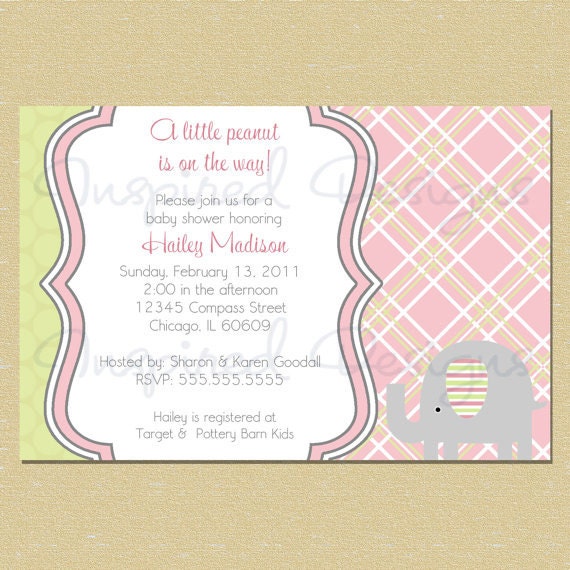 Pink & Green Spring Colors Elephant Baby Shower Invitation Il_570xn