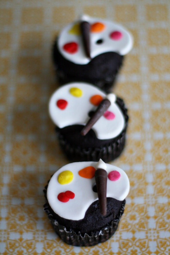 Fondant Paint Palette and Paint Brush Toppers for Decorating