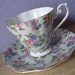 vintage English bone china tea cup and saucer set, Royal Standard, pink rose blue flower chintz, RESERVED for joiliee