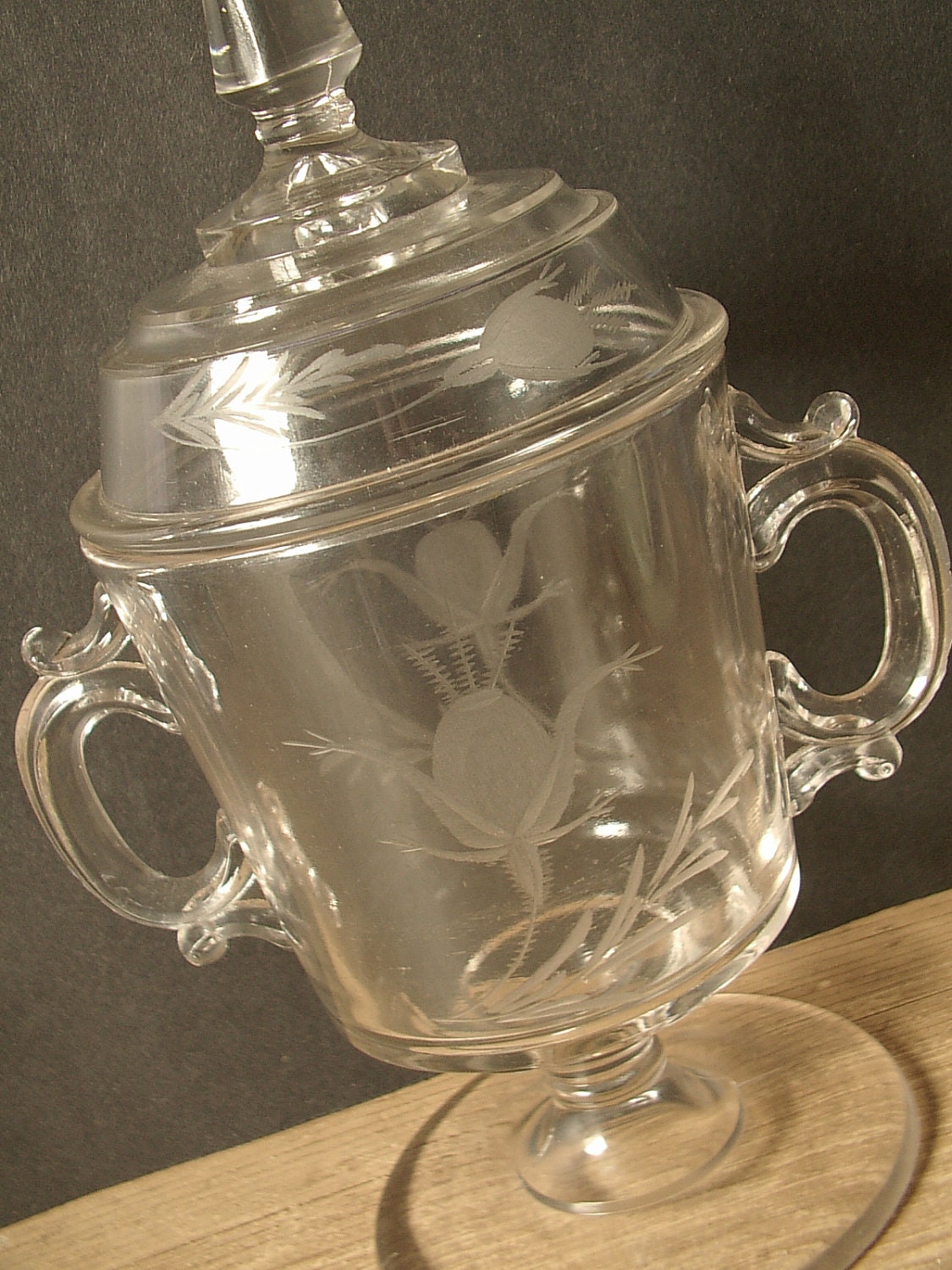 Antique Etched Crystal Candy Dish with Lid 2 by ShoponSherman