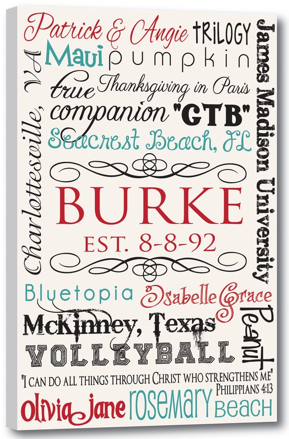 Personalized Family Sign Subway Art / Typography / Word Art on Canvas- 24" x 36" Il_570xn