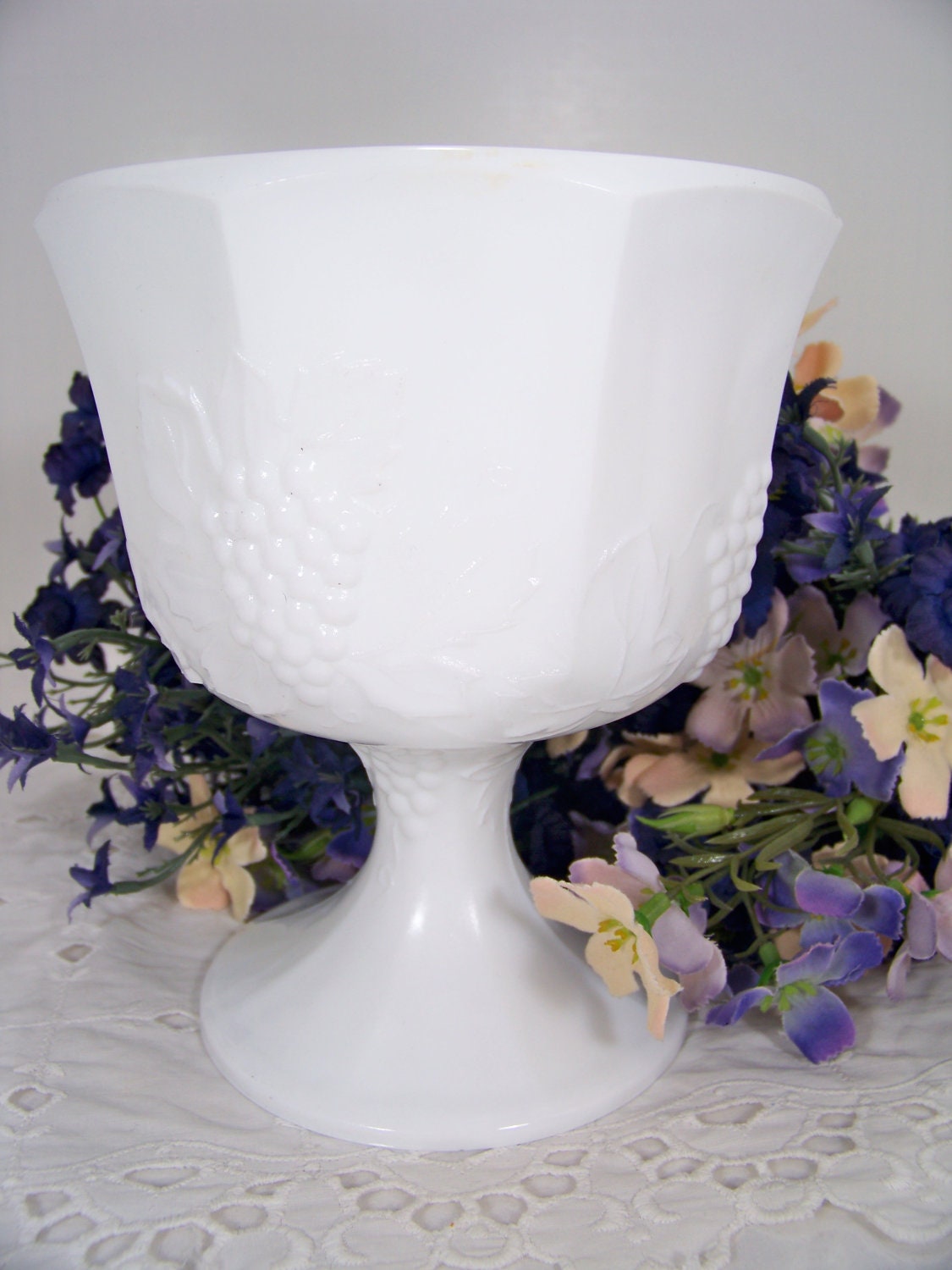 Lovely milk glass Paneled Pedestal Bowl Haute Juice