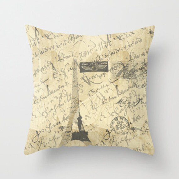 Decorative Pillow Cover Parisian French Script with French