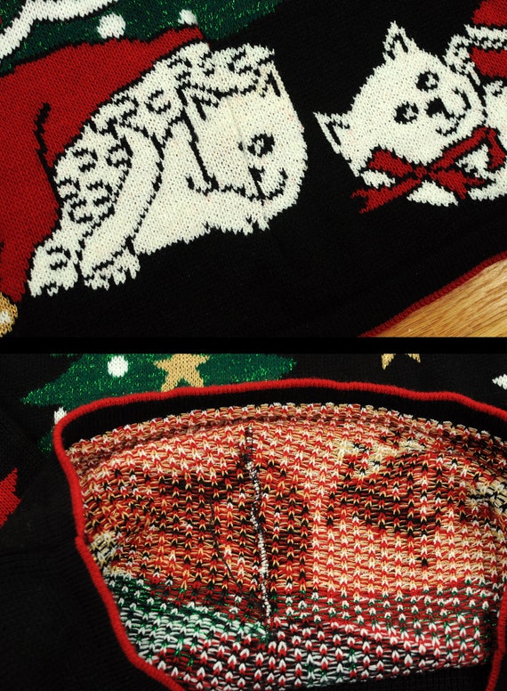 80s ugly christmas cat sweater 1980 novelty kitsch holiday