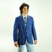 70s mens denim sport coat 1970 blue cotton blazer retro topstitch belt wide lapel pleat action back 42R