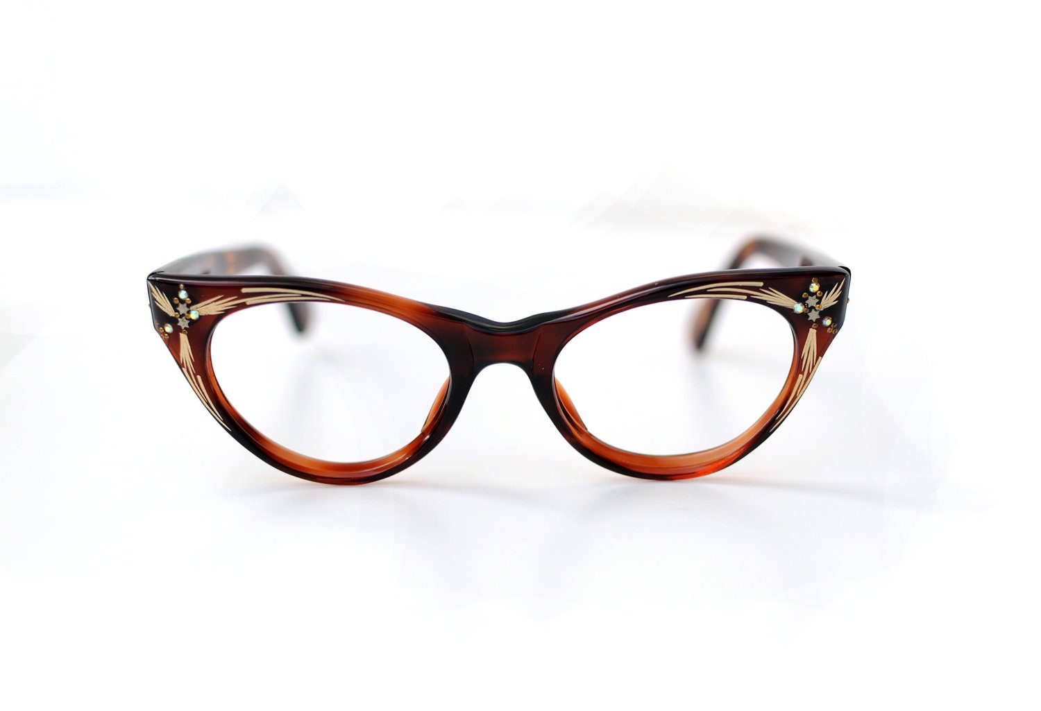 50s Cateye Cat Eye Glasses Tortoise Shell Rhinestone Star 