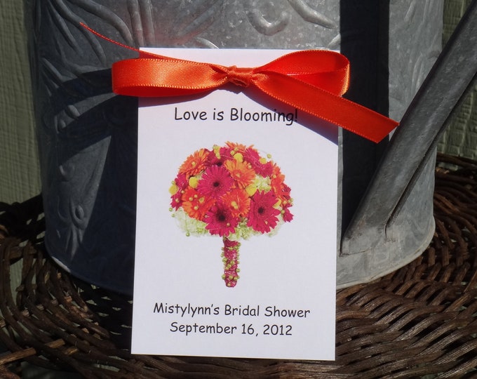 Personalized Wildflower Seeds with Gerber Daisy design on front for bridal shower or wedding day SALE CIJ Christmas in July
