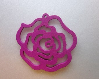 SALE - Fuschia Wood Flower Pendants 46mm 2 Pendants