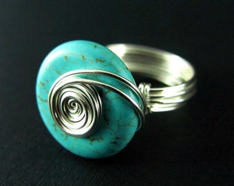 Wire Wrap Ring Turquoise Ring Silver Wire Wrap Ring Turquoise Jewelry Nickel Free Jewelry Wire Wrap Jewelry Boho Chic