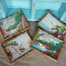 RESERVE LING Vintage embossed postcards, bamboo style frame, Japan, SET of 4, landscapes
