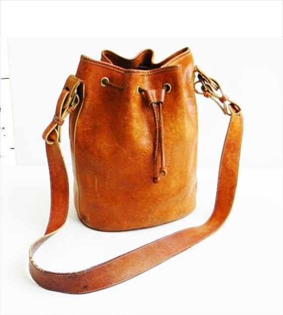 Vintage Leather Drawstring Bag LARGE Made in by alchemievintage