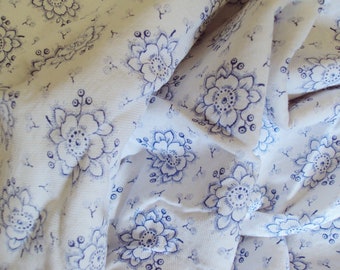 Vintage French Soft Flannel Fabric Blue Flowers Suitable for Patchwork Quilting Lavender Bags Feedsack Pillow
