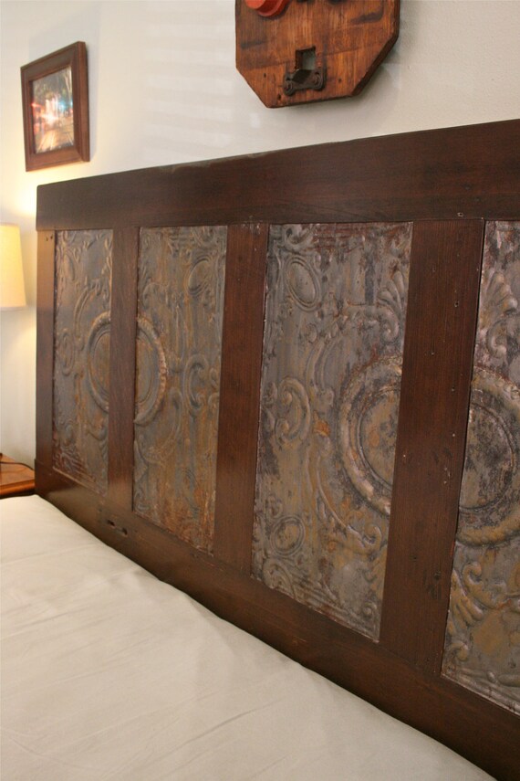 Victorian Queen Headboard Made From Salvaged Door and Antique