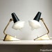 Vintage Lamps. Pair of Quirky Midcentury Small Bedside Lamps with Glass Lampshade, Gray and Brass Detail. Atomic. Eames
